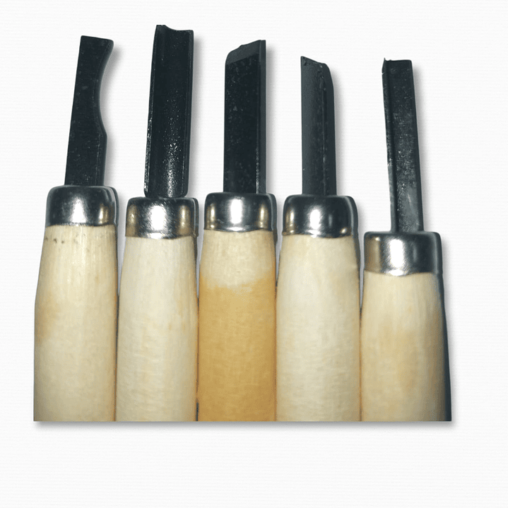 Set  5 Gubias Punta Metálica Mango Madera Arte Top 2