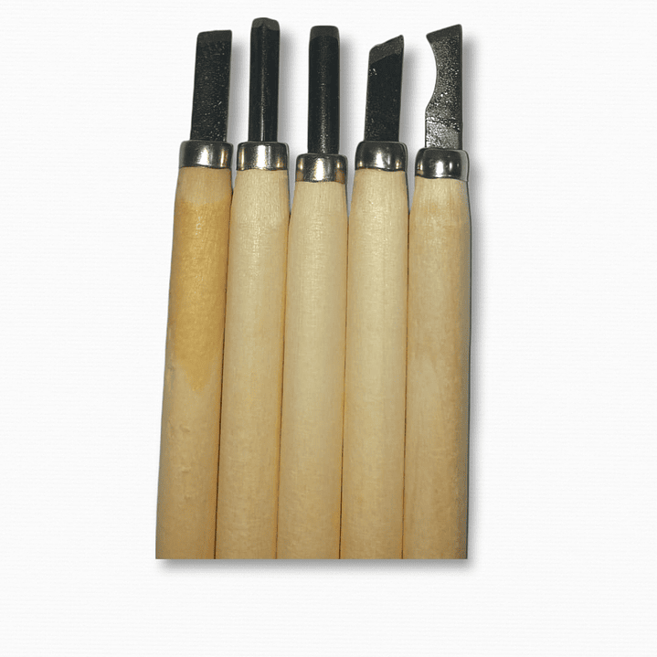 Set  5 Gubias Punta Metálica Mango Madera Arte Top 3