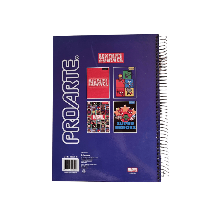 Cuaderno 3 materias MARVEL Proarte 150Hjs 20.5x28Cms 9