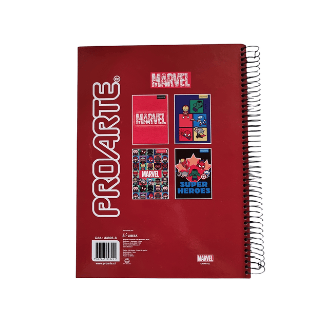 Cuaderno 3 materias MARVEL Proarte 150Hjs 20.5x28Cms