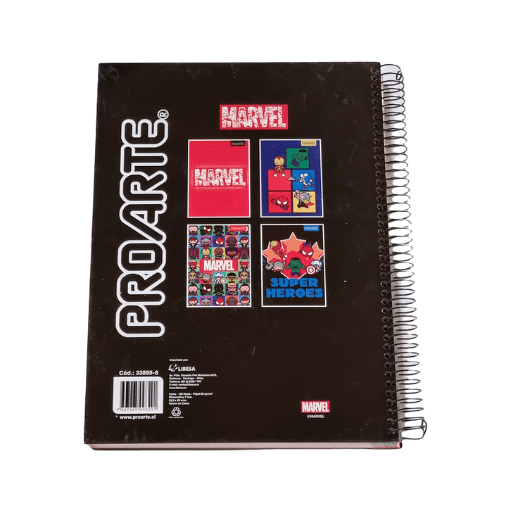 Cuaderno 3 materias MARVEL Proarte 150Hjs 20.5x28Cms 12