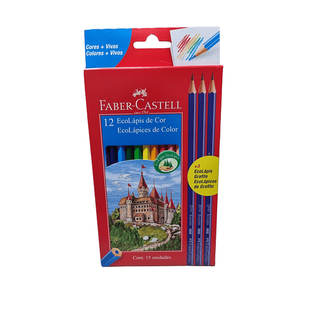 Caja 12 Lapices de colores + 3 lapices grafito Faber-Castell
