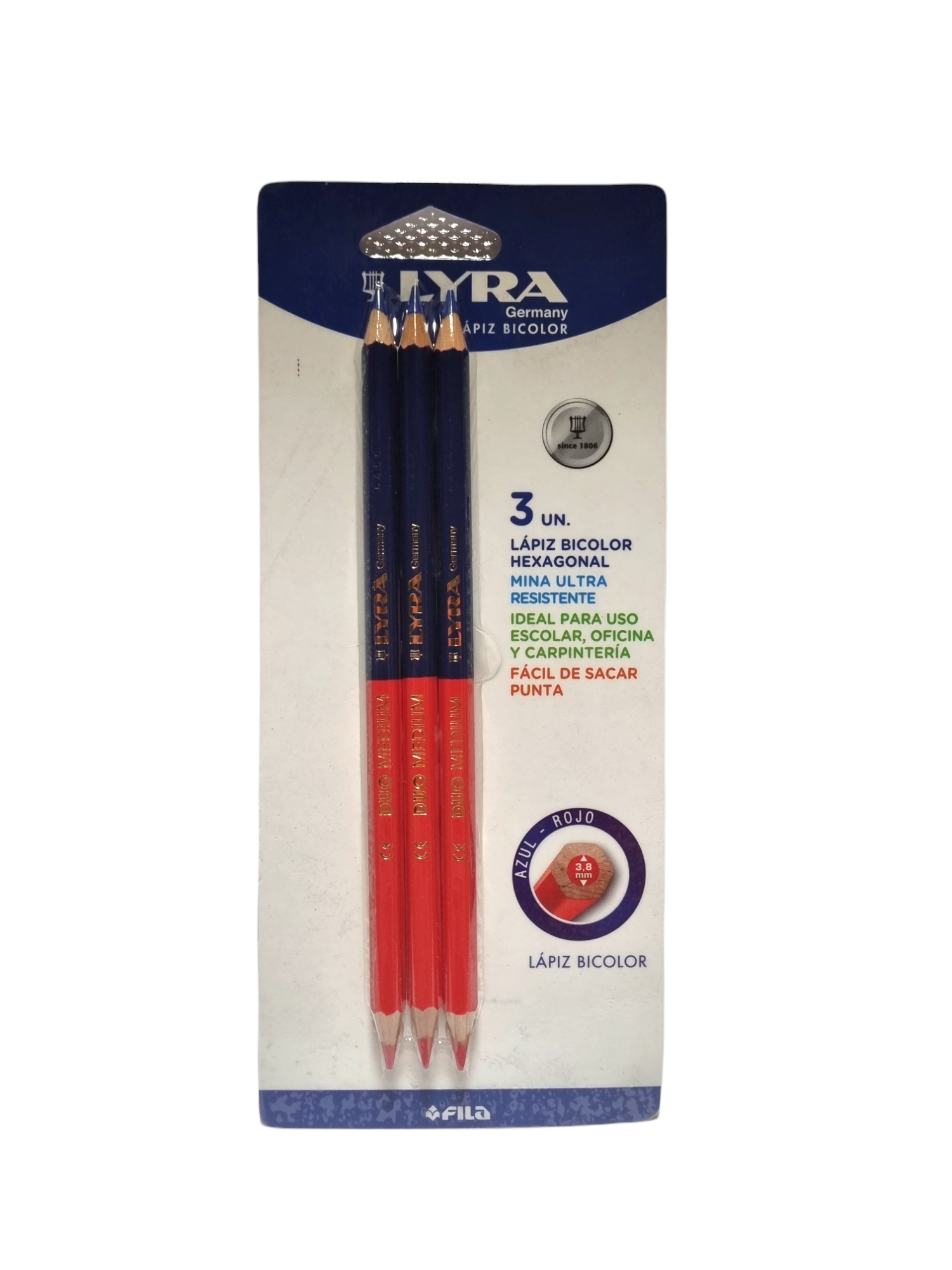 Pack 3 lapices exagonal Bicolor Rojo/Azul Lyra
