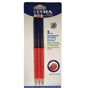Pack 3 lapices exagonal Bicolor Rojo/Azul Lyra