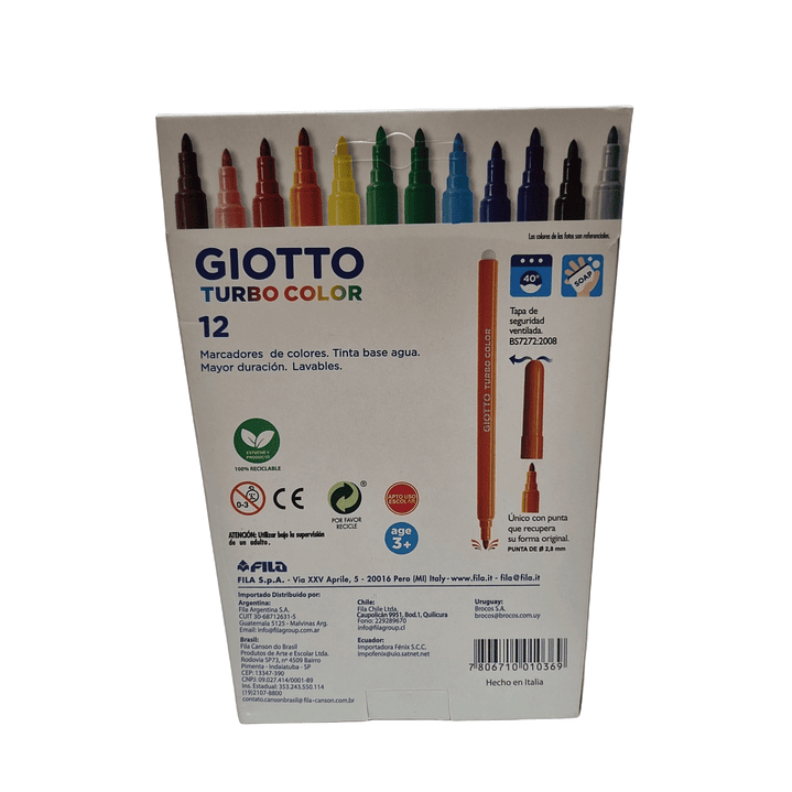 Lapices Scripto-Marcador Fino Giotto Turbo Color 12 colores 2