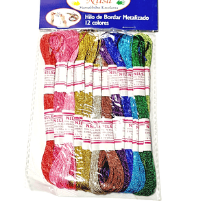 Hilo De Bordar Metalizado 12 Colores 8 Metros Cada Color /nilsa