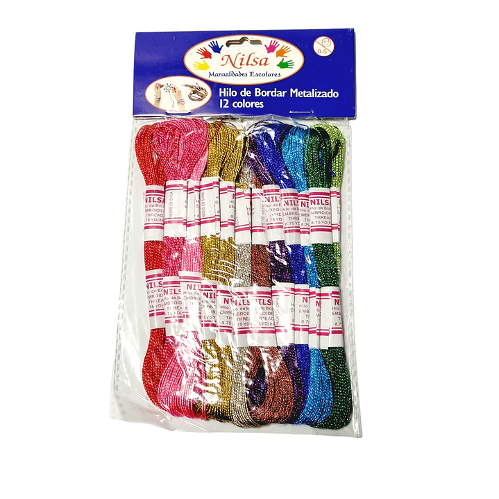 Hilo De Bordar Metalizado 12 Colores 8 Metros Cada Color /nilsa 2
