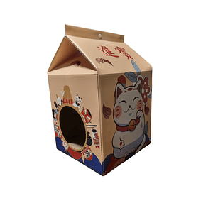 Caja tipo Leche Para Gato, incluye rascador y yerba gatuna