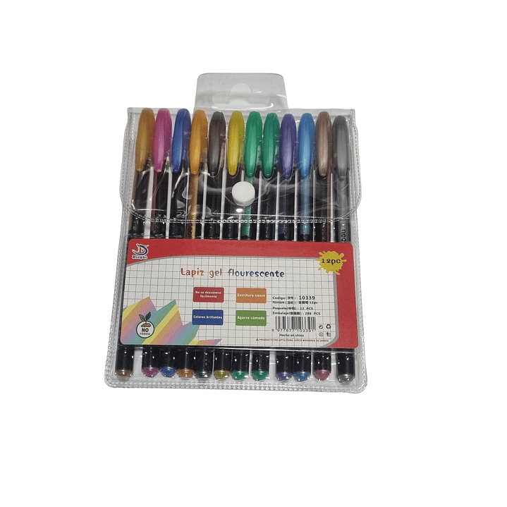 Set 12 Lapices Tinta Gel Colores Fluor 1