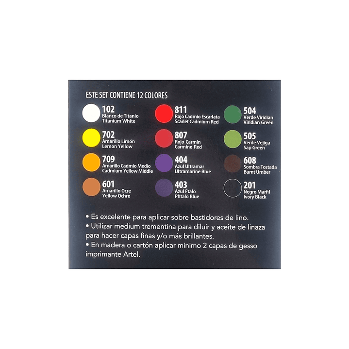 Set de Pintura Oleo 12ml Artel 12 Colores 3
