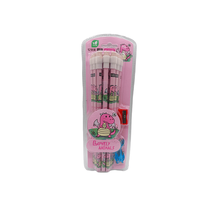 Pack 12 lápices grafito con diseño + sacapuntas 1