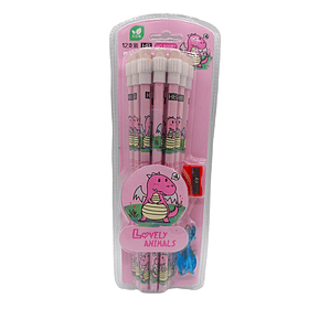 Pack 12 lápices grafito con diseño + sacapuntas