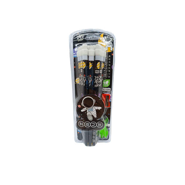 Pack 12 lápices grafito con diseño + sacapuntas