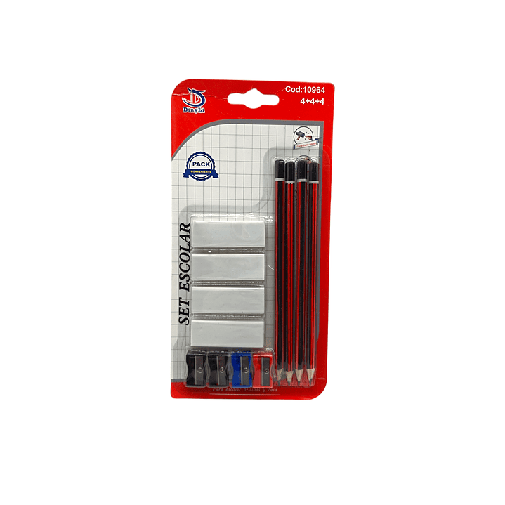 Set Escolar 4 Lapices - 4 Gomas - 4 Sacapuntas 1