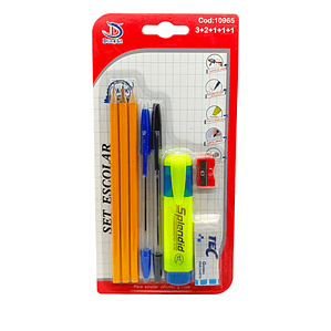 Set Lapiz Pasta + Grafito + Destacador + Sacapuntas + Goma