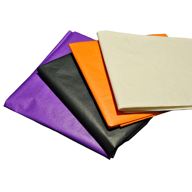 Pack 12 pliego papel volantín Morado negro naranja y Blanco