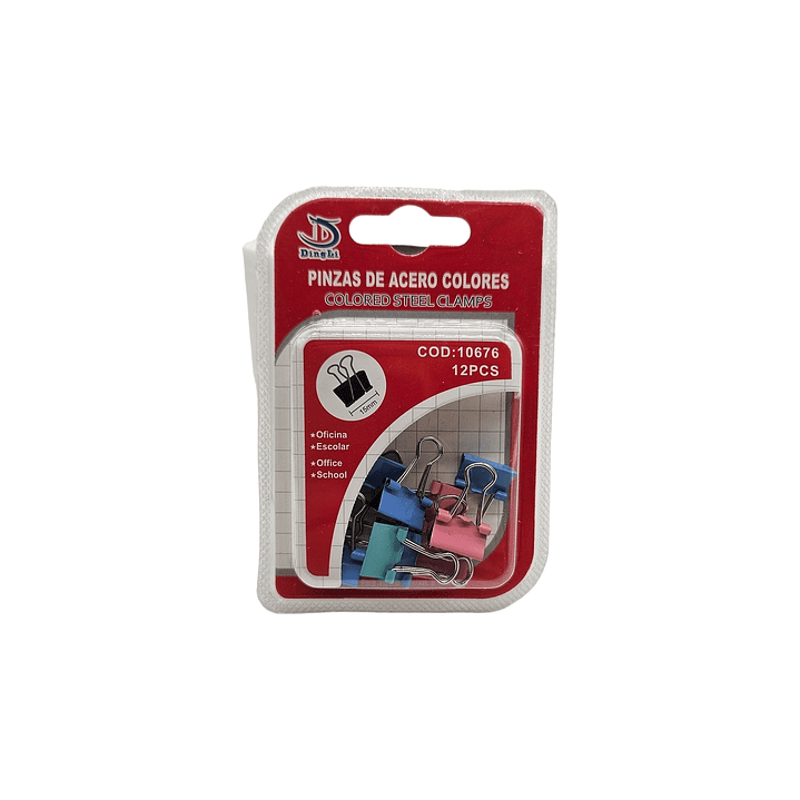 Clip Metálico de colores 1.5cm de Ancho 12 Unidades Binder clip 1