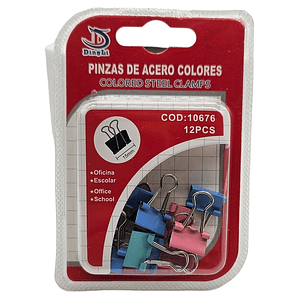 Clip Metálico de colores 1.5cm de Ancho 12 Unidades Binder clip