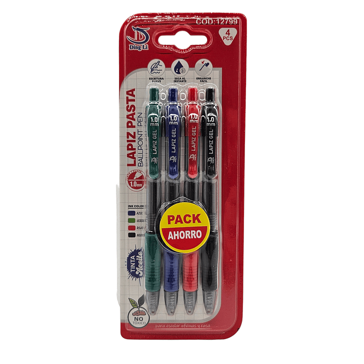 Pack 4 lápiz pasta Retractil  1