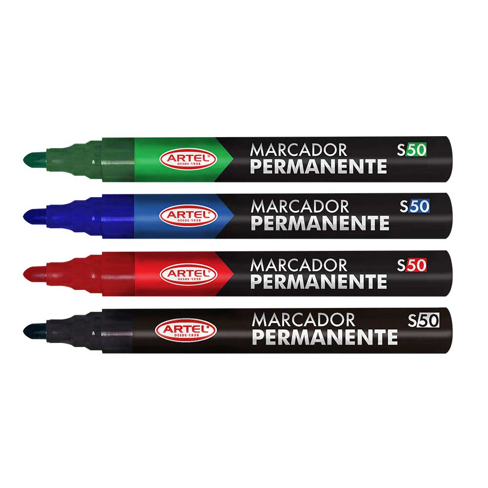 Set 4 plumones permanente S50 colores Artel
