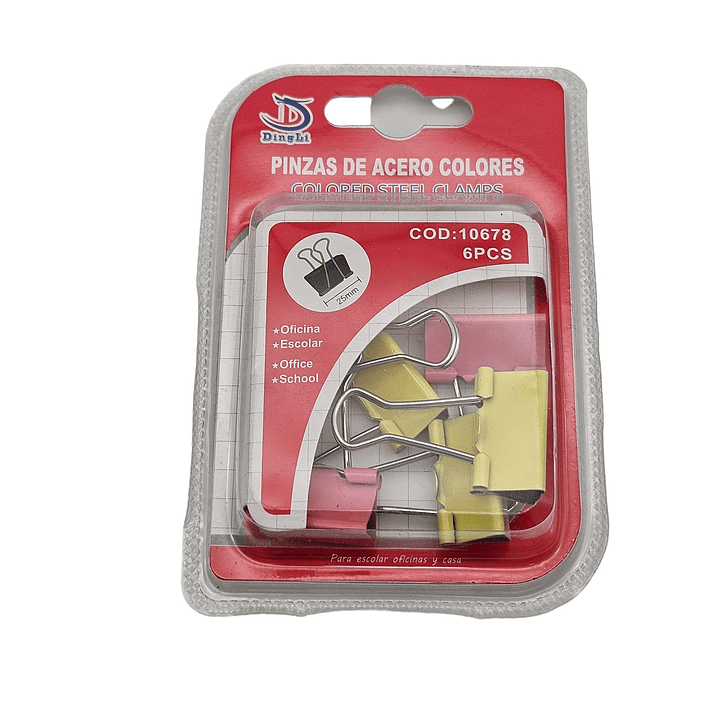 Clip Metálico de colores 2.5cm de Ancho 6 Unidades Binder clip 1