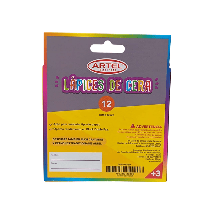 Lápices de Cera 12 Colores Artel 2