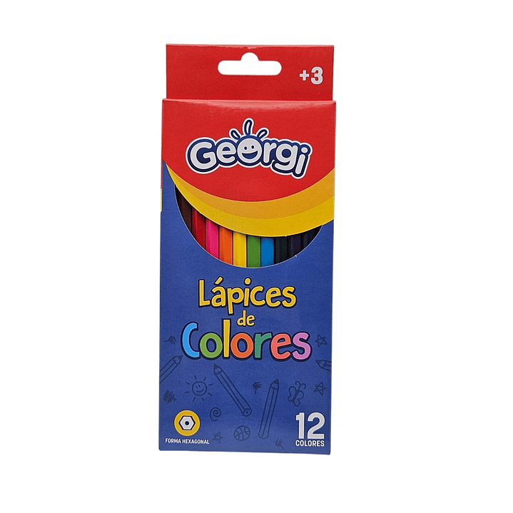 Lápices 12 Colores Largos Hexagonal Georgi 1