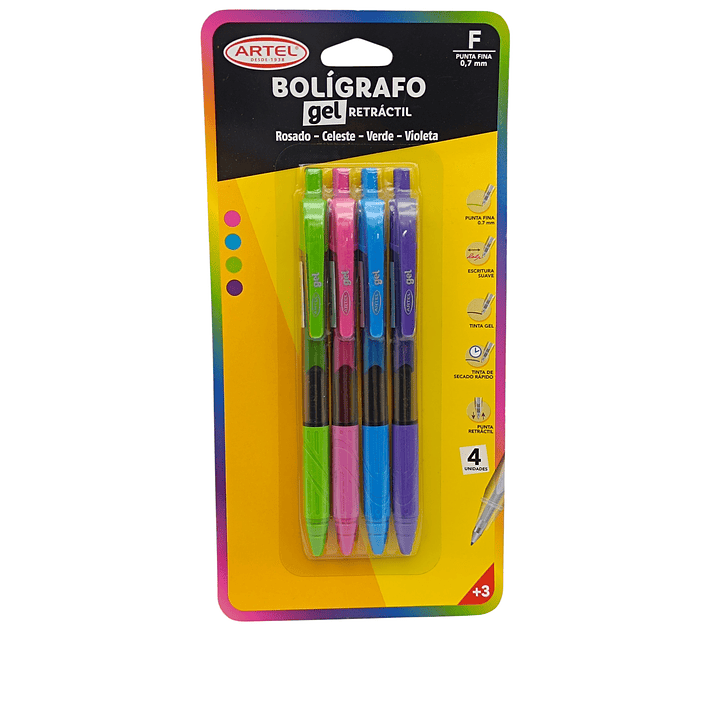 Pack 4 Boligrafos Gel Retractil Artel 1