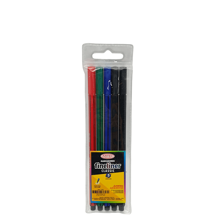 Marcadores Fineliner 5 Colores Clasico Artel 5