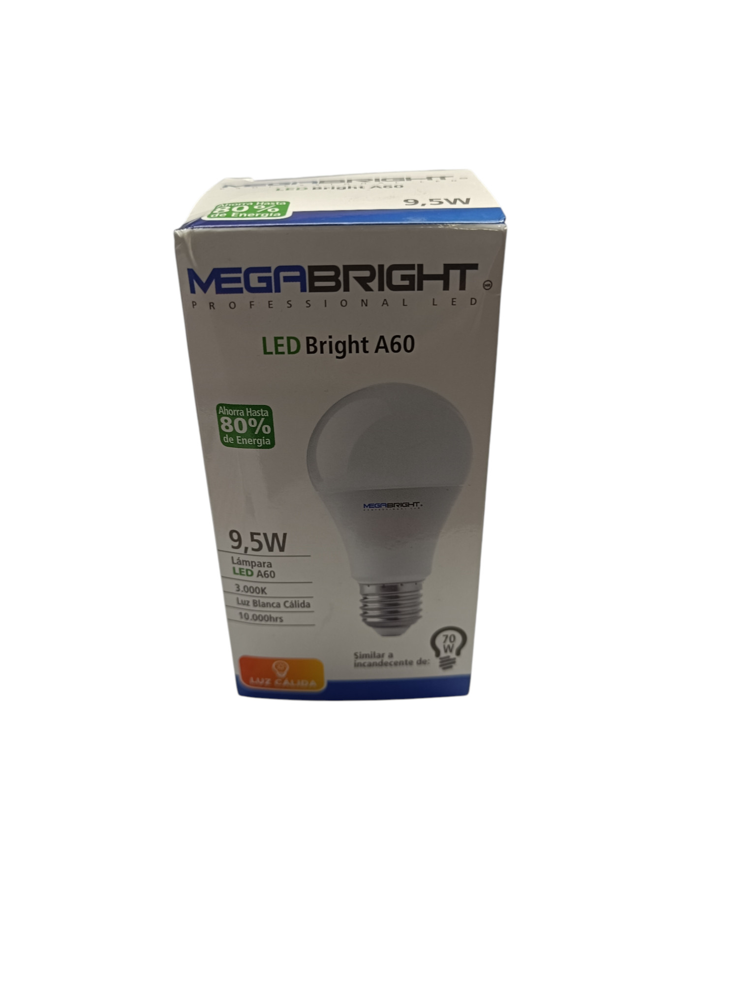 Ampolleta LED A60 Clásica 9,5W/3000K E-27 Megabright