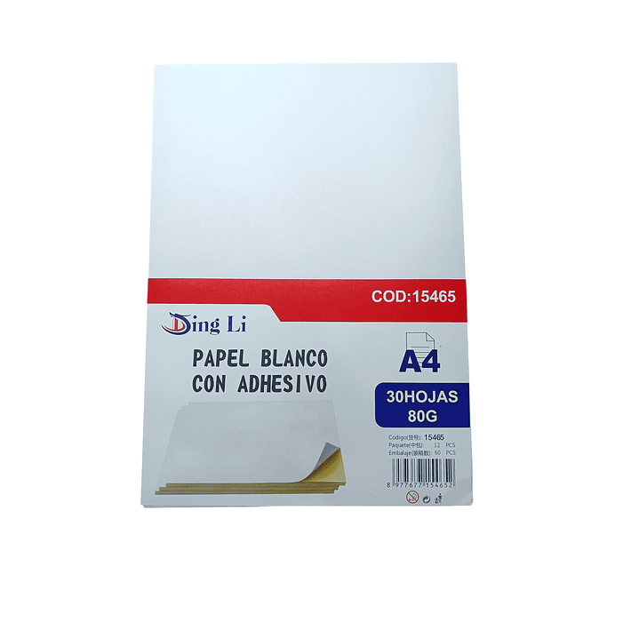 Papel Blanco Adhesivo A4 80g 1