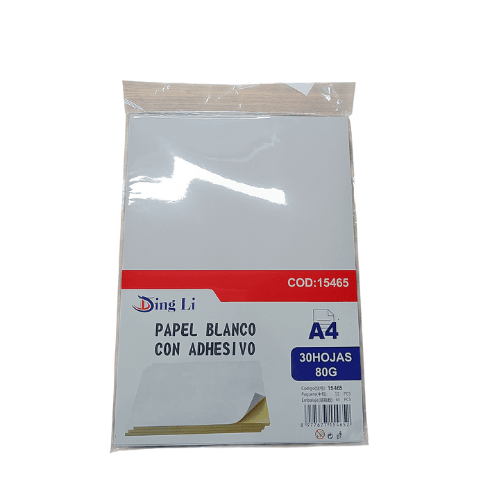Papel Blanco Adhesivo A4 80g 4