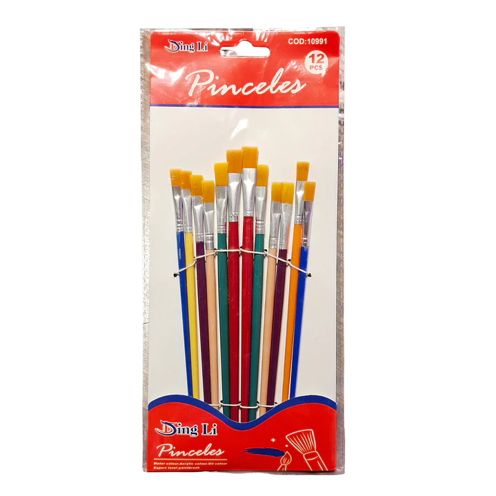 Set 12 Pinceles Plano Varios Tamaños Mango Plastico 1