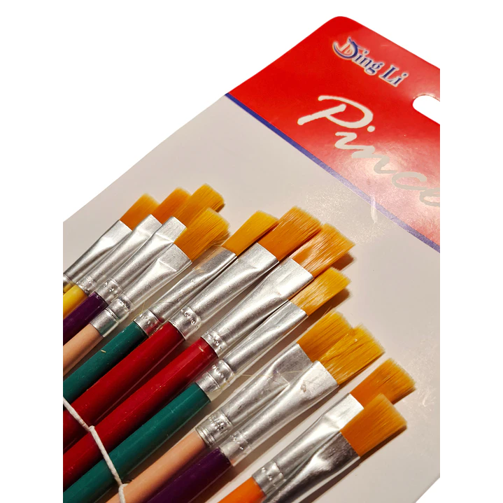 Set 12 Pinceles Plano Varios Tamaños Mango Plastico 3