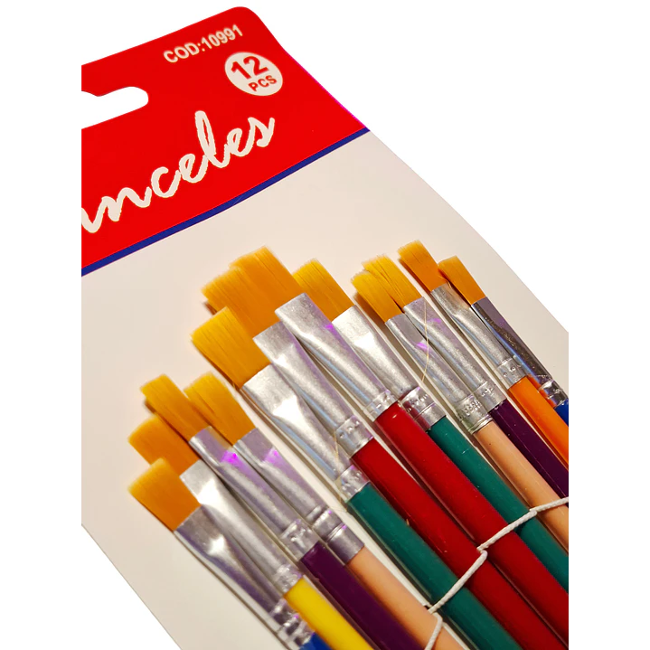 Set 12 Pinceles Plano Varios Tamaños Mango Plastico 4