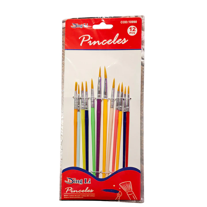 Set 12 Pinceles Varios Tamaños Mango Plastico 1
