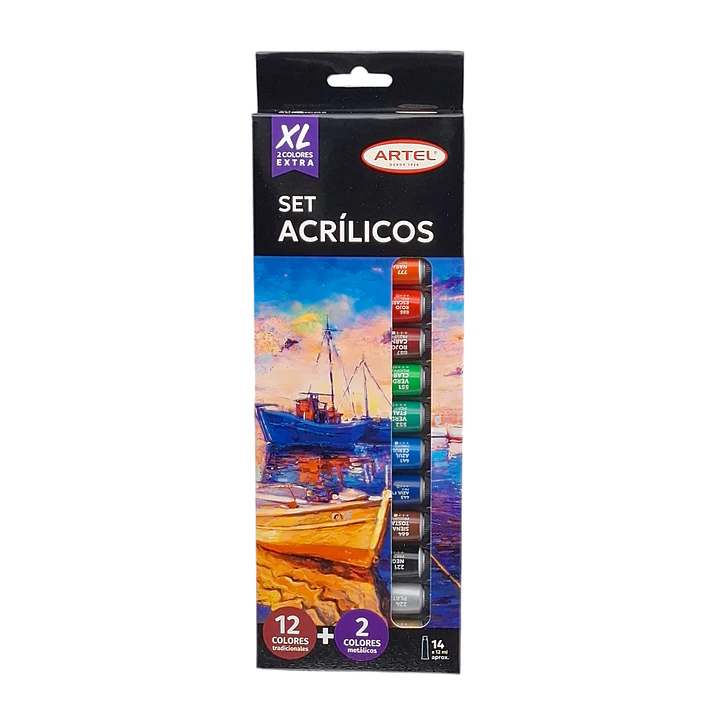 Set Acrílicos 12 Colores 12ml + 2 Colores Metalizados Artel 1