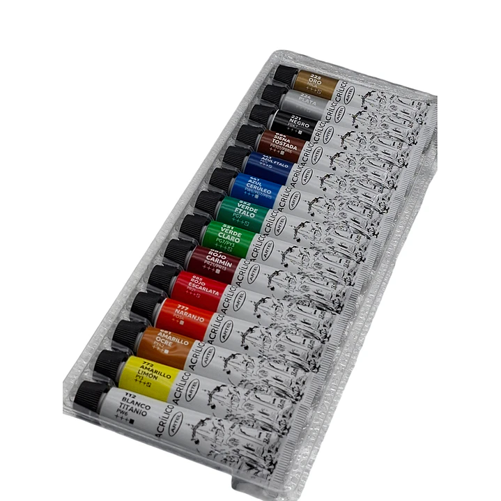 Set Acrílicos 12 Colores 12ml + 2 Colores Metalizados Artel 2