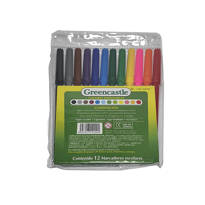 Lápices scripto Greencastle 12 colores lavable 2