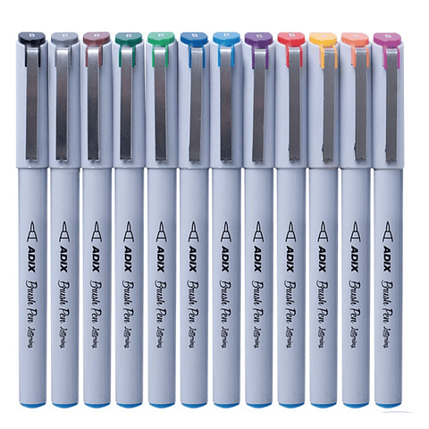Set Lapices Lettering Brush Pen Punta Fina 12 Colores Adix