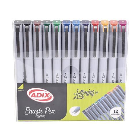 Brush Pen Punta Fina 12 Colores Adix