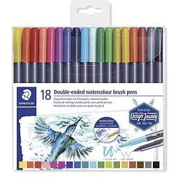 Brush Pen Acuarelable Doble Punta 18 Colores Staedtler