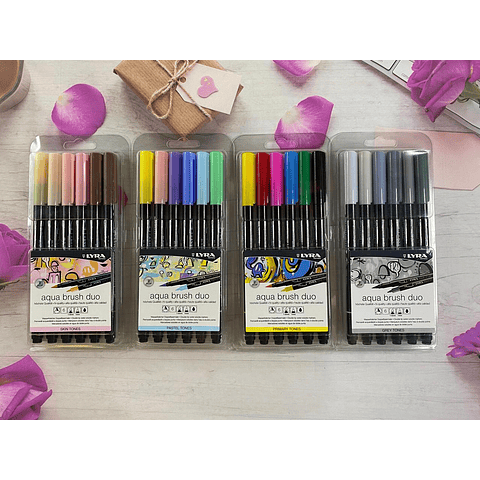Brush Pen Aqua Brush Duo 6 Colores Grises Lyra 