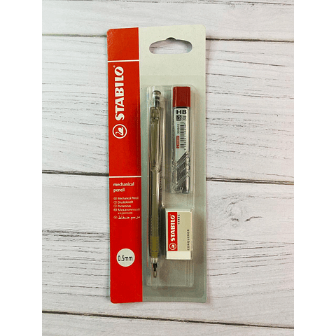 Portaminas 0.5mm + Minas + Goma Stabilo