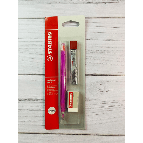Portaminas 0.5mm + Minas + Goma Stabilo