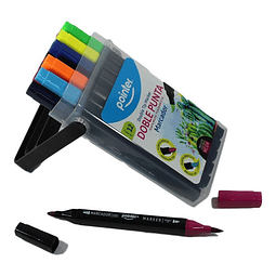 Brush Pen 12 Colores Doble Punta Pointer