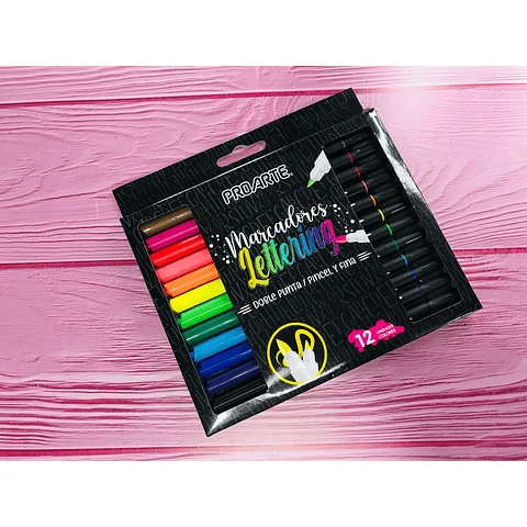 Brush Pen Doble Punta 12 Colores Lettering Proarte
