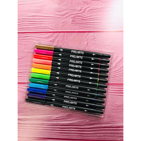Brush Pen Doble Punta 12 Colores Lettering Proarte