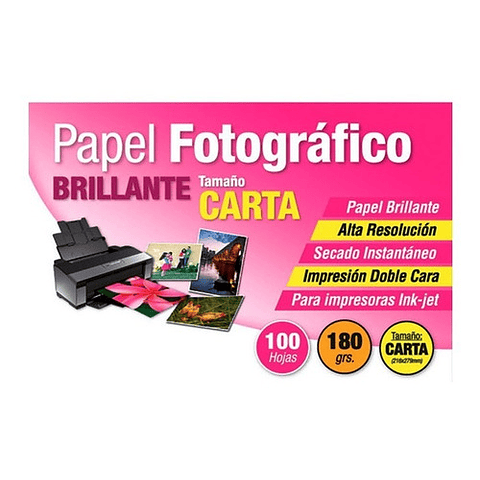 Papel Fotografico Carta Brillante 180grs 100 Hojas