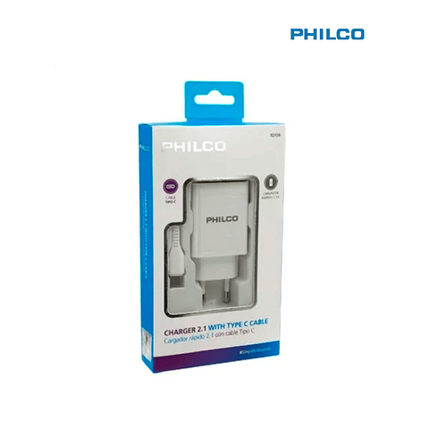 Kit Cable mas Cargador  Carga Rapida 3.0 Blanco Philco